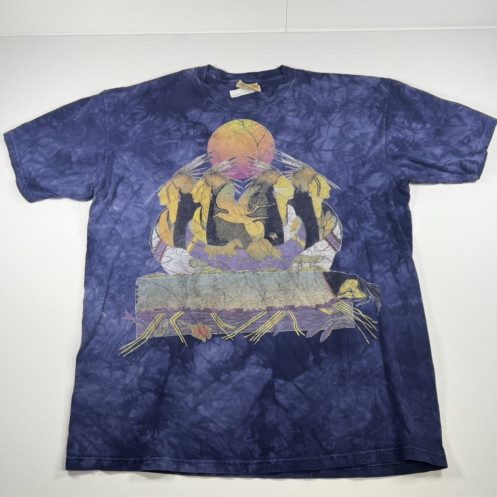 Vintage The Mountain Native American Wildlife Tie Dye T Shirt XL USA